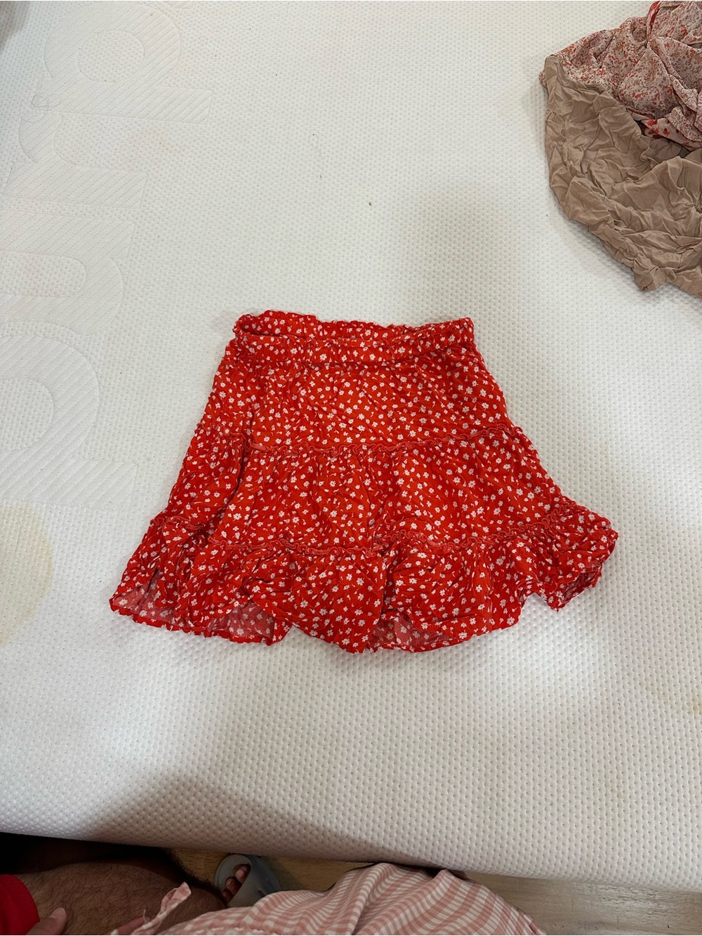 Red Floral Tiered Mini Skirt - Women